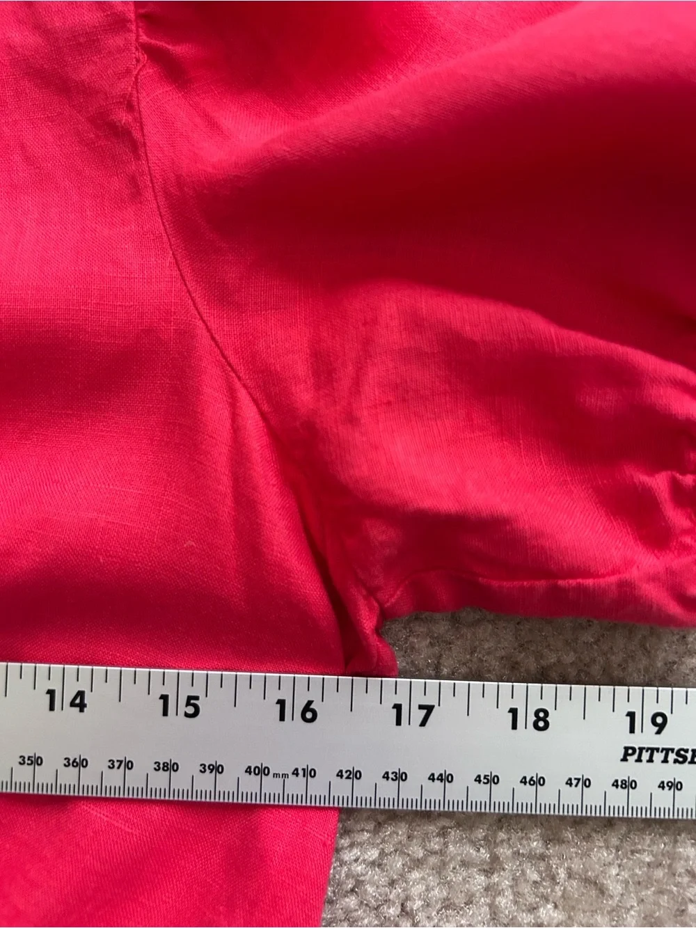 Boden Red V-Neck Linen Puff Sleeve Top